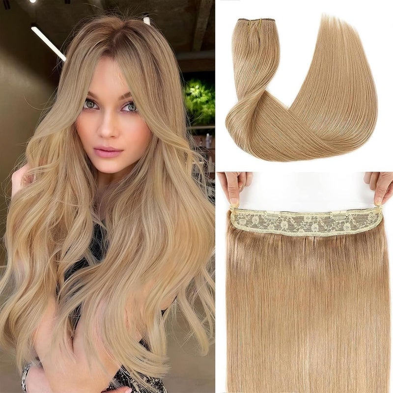 Tinashe Wire Hair Extensions Real Human Hair Dark Blonde 14inch 80g Straight Hair Extensions Invisible Wire Fish Line Hair Extensions Straight Real Human Hair Hair Extension