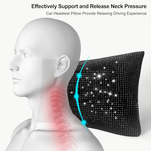 surpassme 2PCS Rhinestone Car Headrest Neck Pillow for Driving with Bling Bling Crystal Bow Pillow Car Accessories for Women (Black) - Image 4