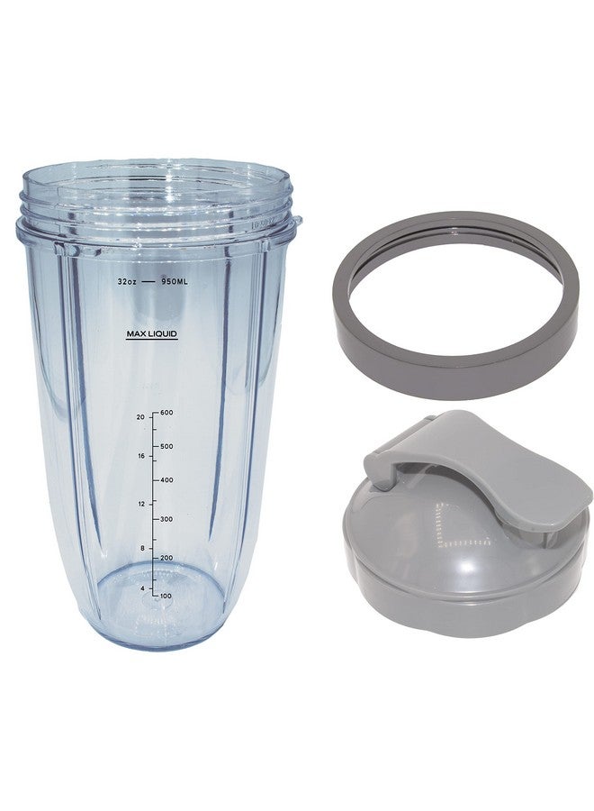 BLENDIN 32 Ounce Large Cup With Flip Top To Go Lid And Jar Lip Ring Compatible With Nutribullet 600W 900W Nb 101B Nb 101S Nb 201 Nbr 0601 Nbr 1201 Nb9 1301 900 Pro Series Blenders - Image 1
