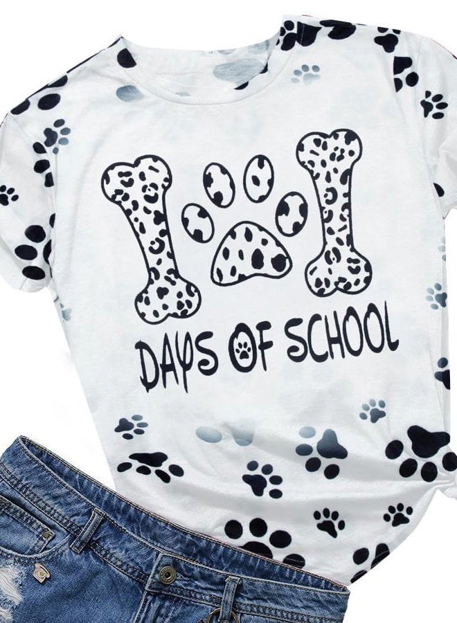 MAXIMGR Dalmatians Shirt 101 Days of School Shirts Teacher Shirts for Women Dog Dalmatian Costume Casual Motivational Tee White - Image 1