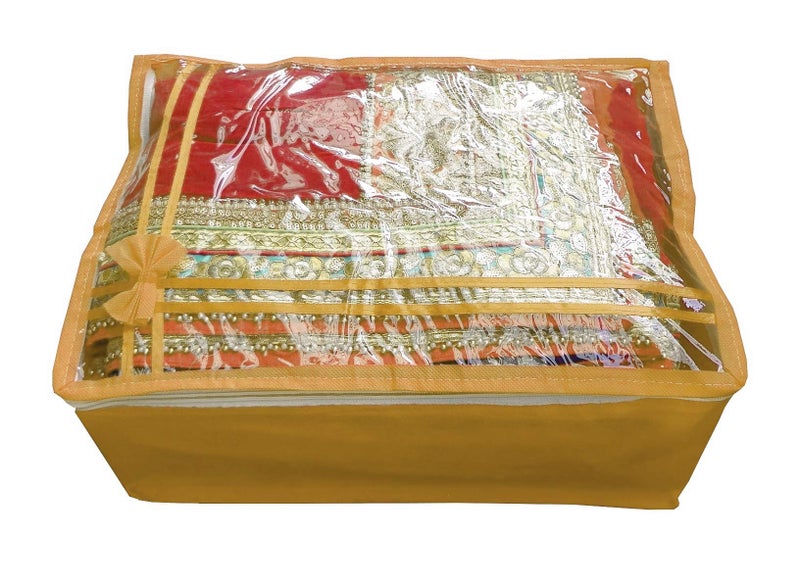DIKHAWA Non Woven Transparent Top Saree Cover Bag, Cloth Cover Set for Storage with Zip (Set of 12_Brown_43X33X18CM) - Image 5