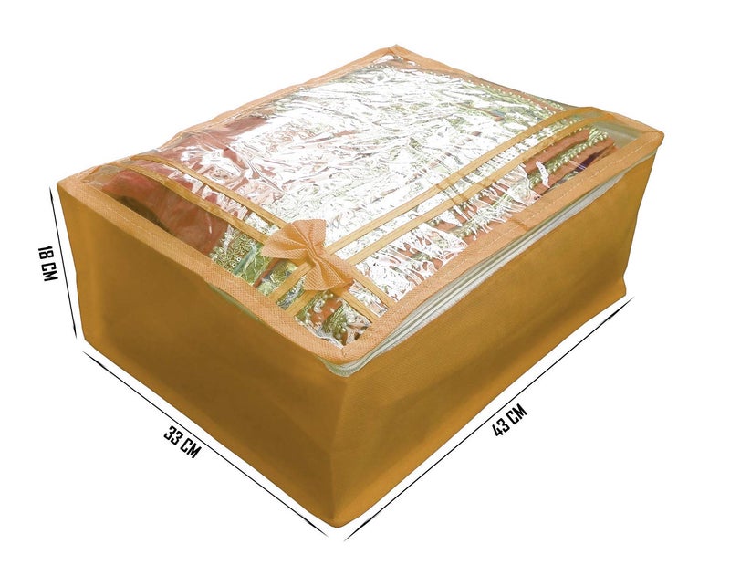 DIKHAWA Non Woven Transparent Top Saree Cover Bag, Cloth Cover Set for Storage with Zip (Set of 12_Brown_43X33X18CM) - Image 2