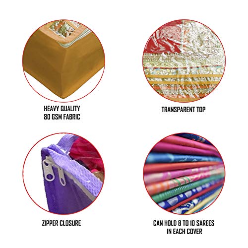DIKHAWA Non Woven Transparent Top Saree Cover Bag, Cloth Cover Set for Storage with Zip (Set of 12_Brown_43X33X18CM) - Image 3