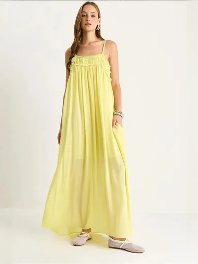 Bianco Lucci LUCCI Embroidered Square Collar Maxi Dress