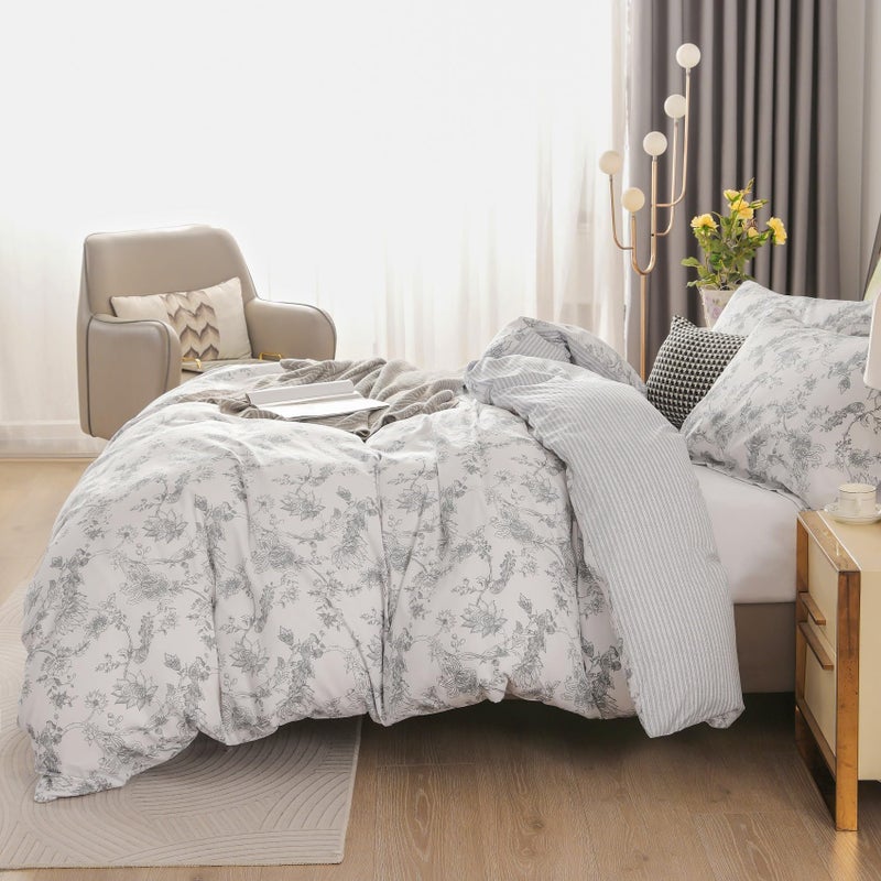 OAITE Duvet Cover Set 100% Cotton Comforter Cover with Leaf Pattern Duvet Cover Set Soft Bedding Set Includes with 3 Piece (2 Pillow Shams 1 Duvet Cover) - Image 4