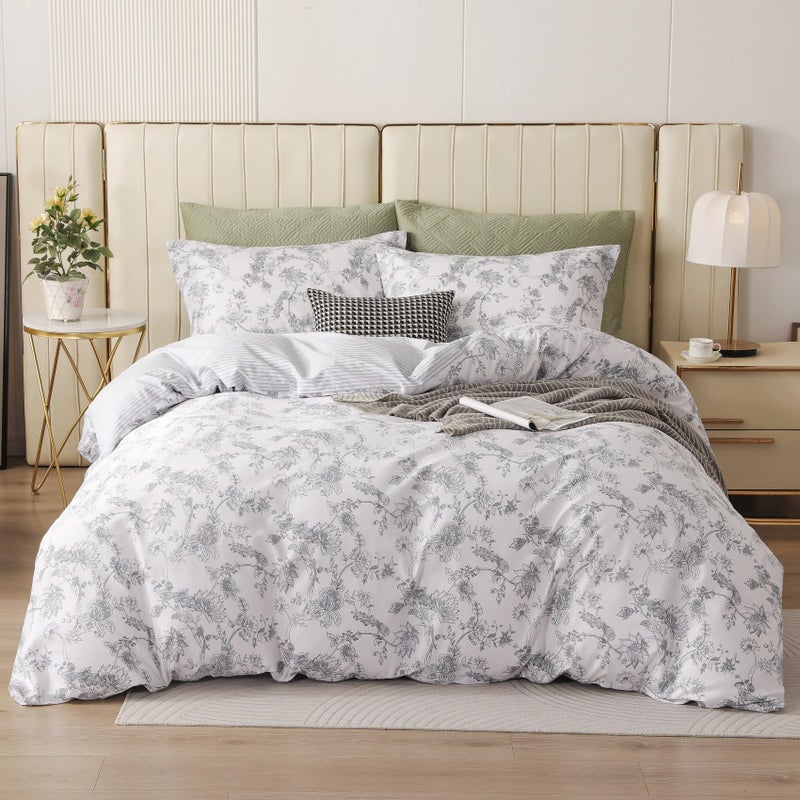 OAITE Duvet Cover Set 100% Cotton Comforter Cover with Leaf Pattern Duvet Cover Set Soft Bedding Set Includes with 3 Piece (2 Pillow Shams 1 Duvet Cover) - Image 1