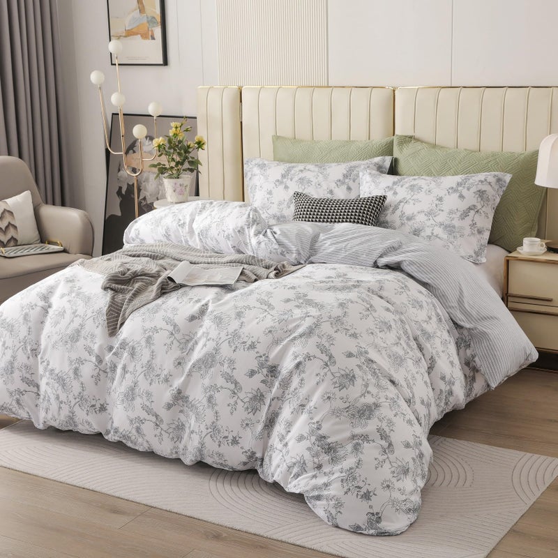 OAITE Duvet Cover Set 100% Cotton Comforter Cover with Leaf Pattern Duvet Cover Set Soft Bedding Set Includes with 3 Piece (2 Pillow Shams 1 Duvet Cover) - Image 3