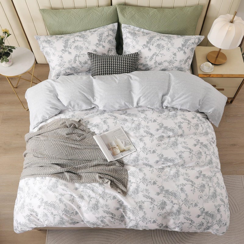 OAITE Duvet Cover Set 100% Cotton Comforter Cover with Leaf Pattern Duvet Cover Set Soft Bedding Set Includes with 3 Piece (2 Pillow Shams 1 Duvet Cover) - Image 2