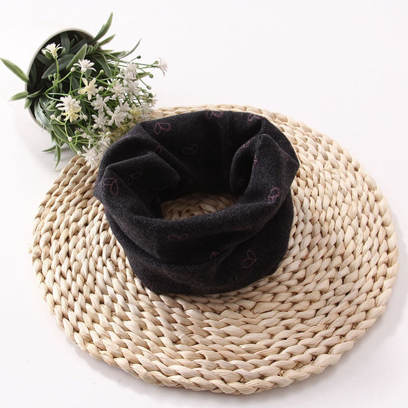 Winter Warm Fleece Scarf, Kids Cartoon Print Neck Warmer Love carbon black 
