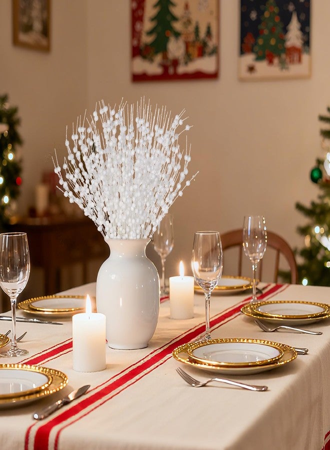 Jmkcoz Artificial Glitter Berry Stem Ornaments Fake Christmas Picks Decorative Glitter Berries Bead Sticks Twigs for Christmas Tree Topper Wreath Holiday Wedding Party (12, White) - Image 4