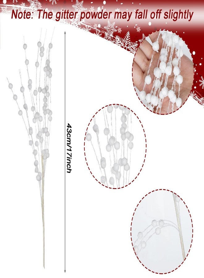 Jmkcoz Artificial Glitter Berry Stem Ornaments Fake Christmas Picks Decorative Glitter Berries Bead Sticks Twigs for Christmas Tree Topper Wreath Holiday Wedding Party (12, White) - Image 2