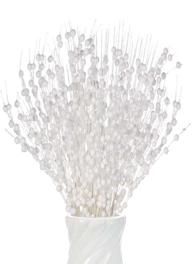 Jmkcoz Artificial Glitter Berry Stem Ornaments Fake Christmas Picks Decorative Glitter Berries Bead Sticks Twigs for Christmas Tree Topper Wreath Holiday Wedding Party (12, White) - Image 1