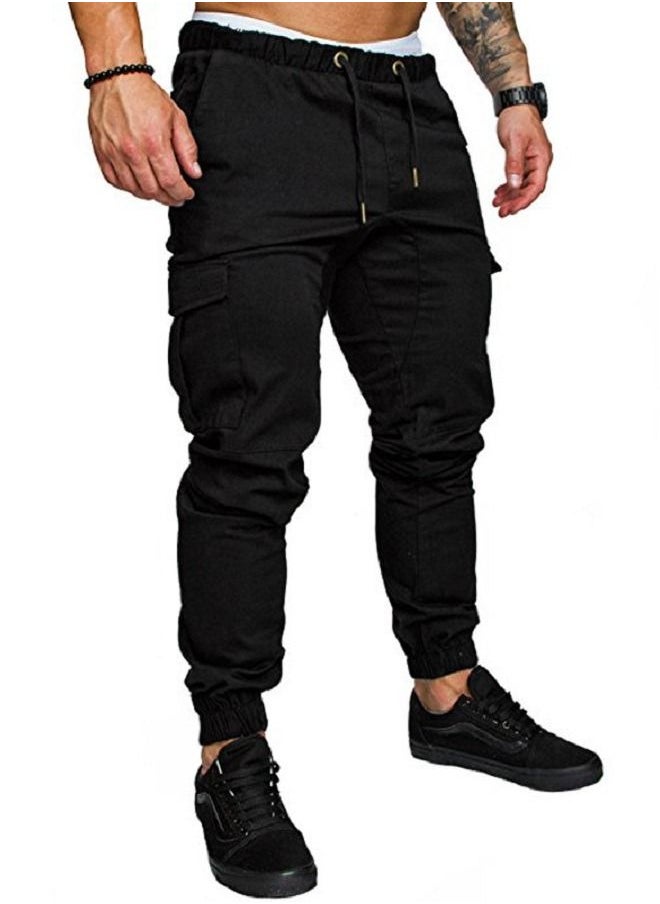 Loquat Men's Solid Color Casual Tie Elastic Sports Pants  - Image 3