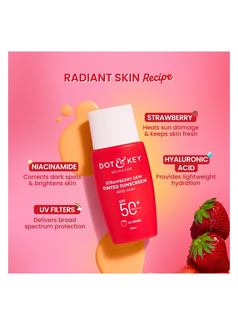 Dot & Key Strawberry Dew Tinted Sunscreen SPF 50+ Pa++++ - 05 Beige | Protection Against UA/UB | Broad Spectrum, Water & Sweat resistant | For All Skin Types | 50ml - Image 4