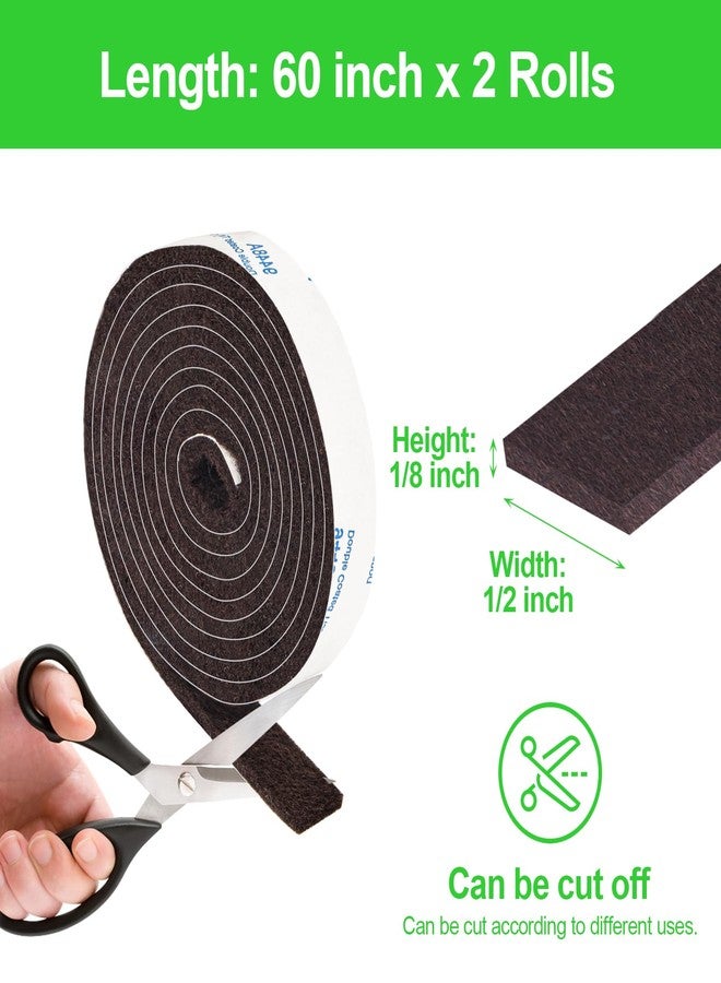 PremiFix Felt Strips with Adhesive Backing, Adhesive Felt Strips, 2 Felt Rolls Pack 1/2x 60 Inches, Brown Felt Tape with Adhesive Backing, Furniture Felt Strips - Image 5