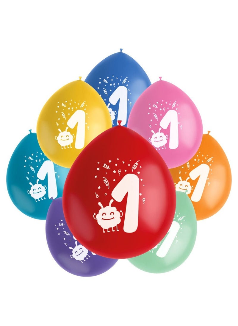 Folat Monster 1-Year Birthday Latex Balloons Multicolor 23cm 8-Pack
