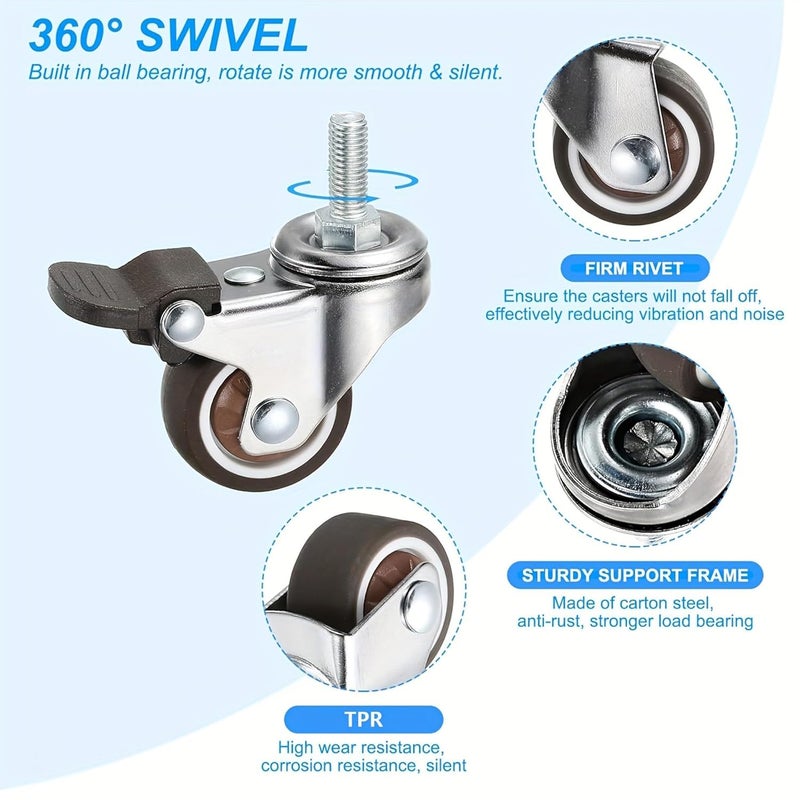 Universal Casters Swivel Stem Wheels With M6 M8 Thread Rods For Cart Furniture Workbench S 4 Brake 1 5 Inch - Image 5
