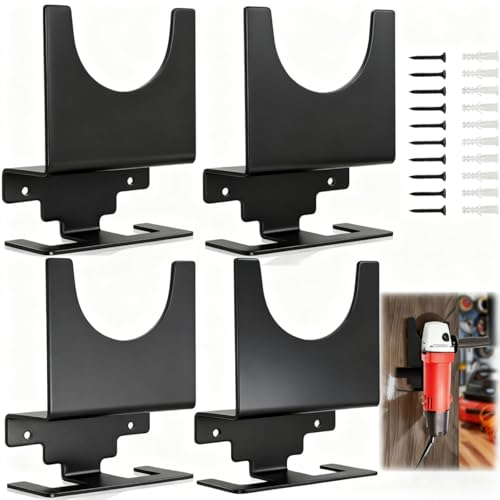 Tlence 4 Pack Angle Grinder Holder, Wall Mount Bracket for 5 inch Grinder, Polisher Storage Rack Stand with Cord Hook, Garage Tool Hanger for Angle Grinders Impact Wrench Cutters Waxing Machines - Image 1