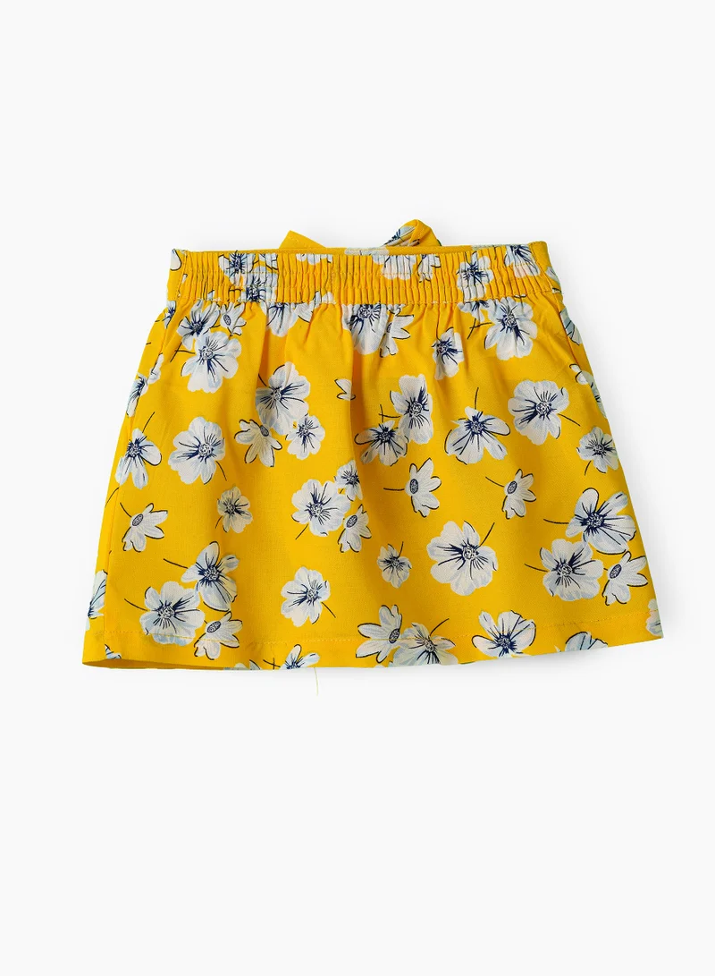 Jelliene Girls Yellow Floral Printed Bow Skirt