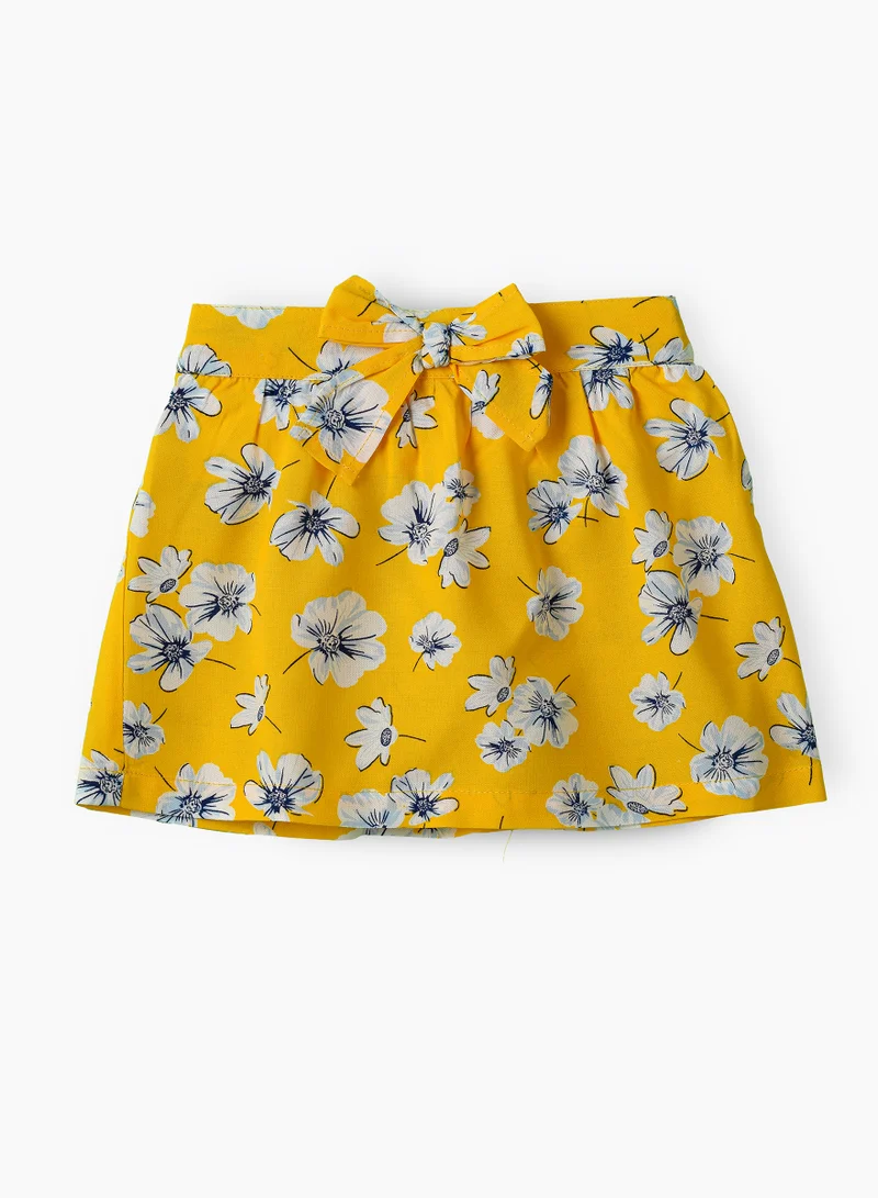 Jelliene Girls Yellow Floral Printed Bow Skirt