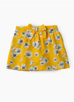 Jelliene Girls Yellow Floral Printed Bow Skirt  - Image 1