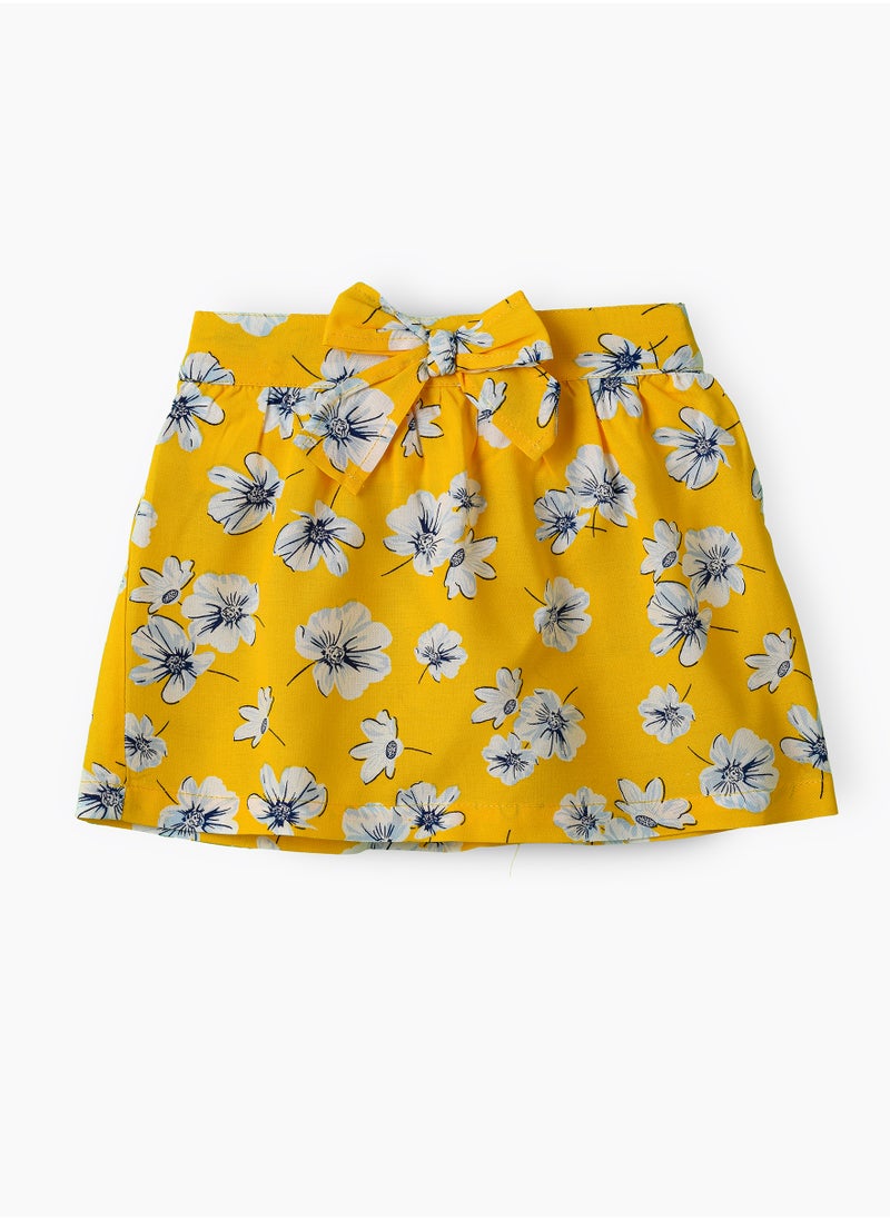 Jelliene Girls Yellow Floral Printed Bow Skirt  - Image 1