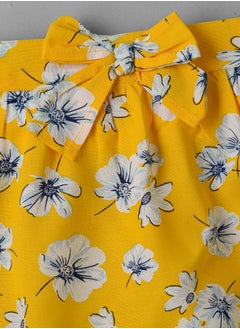 Jelliene Girls Yellow Floral Printed Bow Skirt  - Image 3