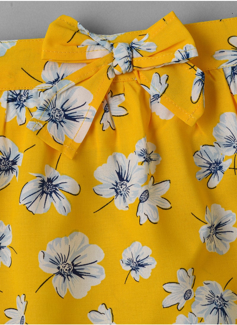 Jelliene Girls Yellow Floral Printed Bow Skirt  - Image 3