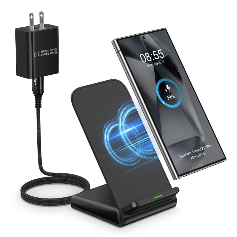 Flecom Android Wireless Charger Samsung for Samsung Galaxy S25FE S25 Plus S25 Edge S25 Ultra S24FE S23 S22, Android Desk Phone Charger Stand Fast Charging Station Pad for iPhone 17 Pro Max, with 18W Adapter - Image 1