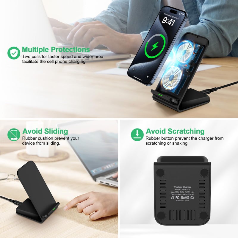 Flecom Android Wireless Charger Samsung for Samsung Galaxy S25FE S25 Plus S25 Edge S25 Ultra S24FE S23 S22, Android Desk Phone Charger Stand Fast Charging Station Pad for iPhone 17 Pro Max, with 18W Adapter - Image 3