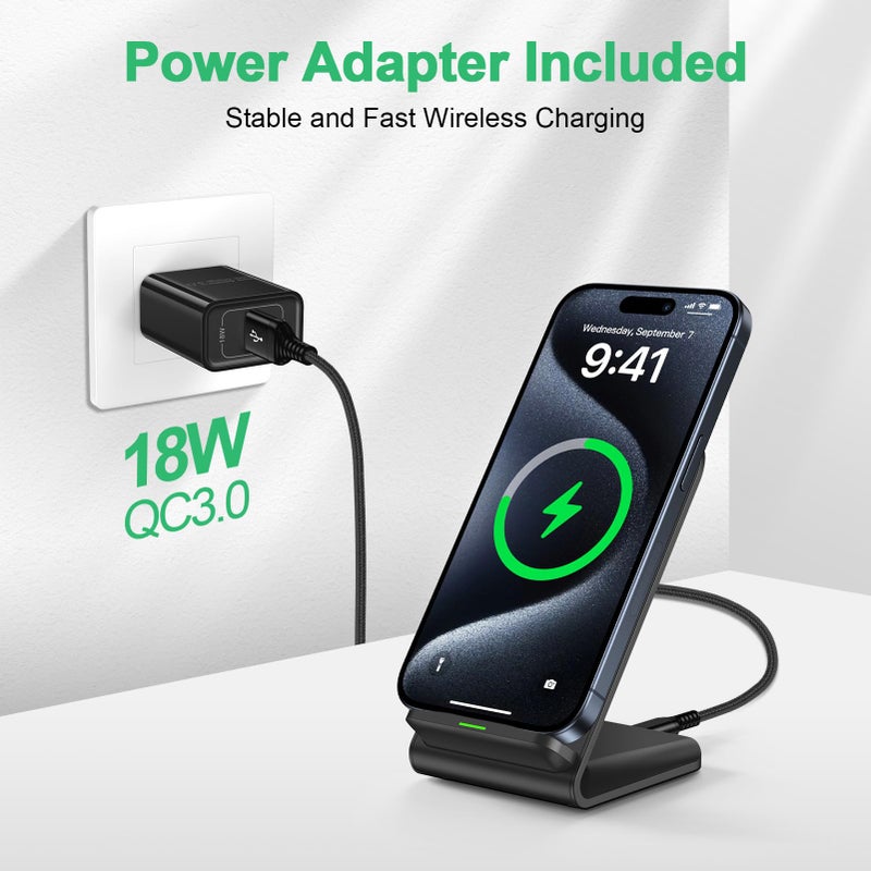 Flecom Android Wireless Charger Samsung for Samsung Galaxy S25FE S25 Plus S25 Edge S25 Ultra S24FE S23 S22, Android Desk Phone Charger Stand Fast Charging Station Pad for iPhone 17 Pro Max, with 18W Adapter - Image 2
