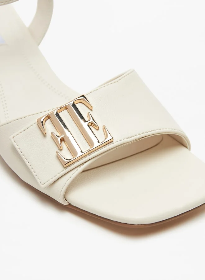 ELLE Women's Monogram Detail Ankle Strap Sandals with Block Heels