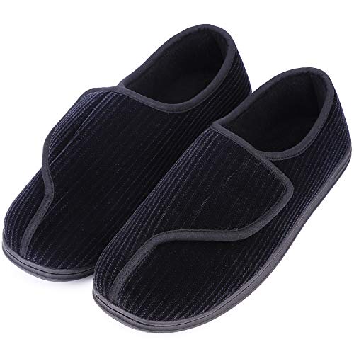 LongBay Men's Memory Foam Diabetic Slippers Comfy Warm Plush Fleece Arthritis Edema Swollen House Shoes (13, Black) - Image 1