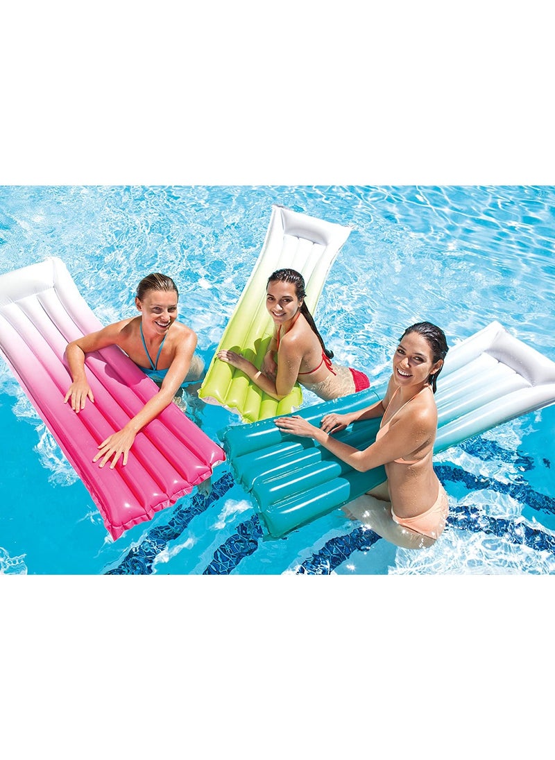 INTEX - 59721-Inflatable Floating Pool Mat Bed With Pillow 1.83mx69cm/72"x27", Ombre Green - Image 1