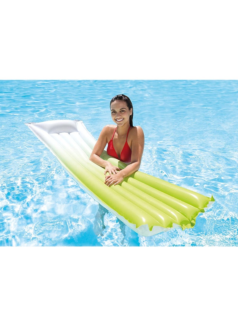 INTEX - 59721-Inflatable Floating Pool Mat Bed With Pillow 1.83mx69cm/72"x27", Ombre Green - Image 1