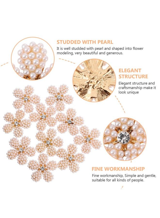 EXCEART Rhinestone Decor 10Pcs Pearl Flower Pearl Flatback Rhinestone Pearl Brooch Flower Crystal Embellishment Embellishments Crystal Buttons Hand Decor - Image 3
