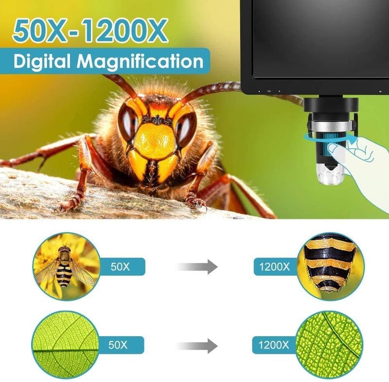 ETZIN DM9 7" LCD Digital Microscope 1200X, 1080P Coin Micro-Scope Magnifier,12MP Soldering Microscope with Wired Remote, Ultra-Precise Focusing Video Camera with 8 LED Fill Lights - Image 5