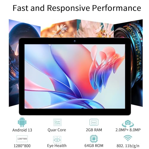 PRITOM 10 inch Tablet Android 13, Tablet with Case, 64GB, 512GB Expand, Quad-Core, 1280 * 800 HD IPS Screen, Dual Camera, Wi-Fi, Bluetooth, Black - Image 2