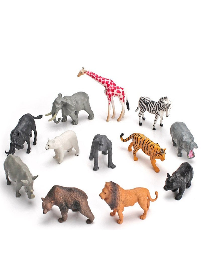 12 Wild Animal Model Set, Tiger, Lion, Giraffe, Creature Statue Miniature Animal Toy Cake Decoration Animal Theme Party Display For Kids - Image 1