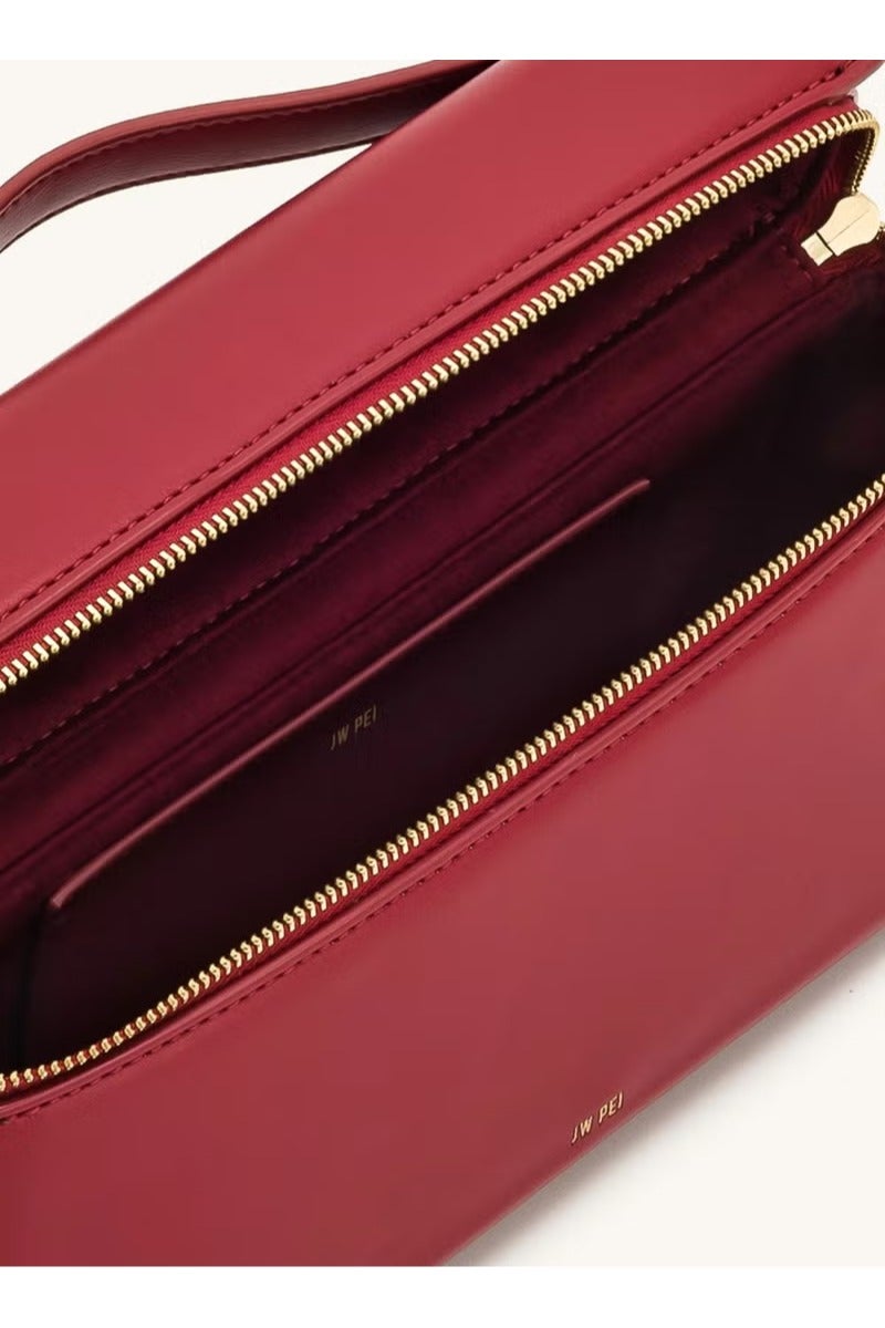 جي دبليو بي حقيبة **JW PEI ثيا بوكس** النسائية - حقيبة كتف متقاطعة عصرية جديدة للمكتب والتنقل، حقيبة يد صغيرة أنيقة **باللون الأحمر الفاخر** - Image 4