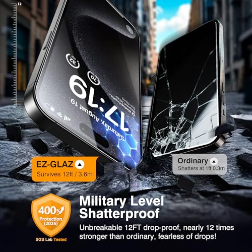 EZ-GLAZ 4-Pack Screen Protectors for iPhone 15 Pro Max[6.7"] Transparent HD Clear with Flawless Fit Kit + 2-Pack Camera Lens Protector, 15-Second Bubble-Free Installation, 9H Hardness, 12FT Military Grade Shatterproof, Scratch Resistant, Tempered Glass - Image 5
