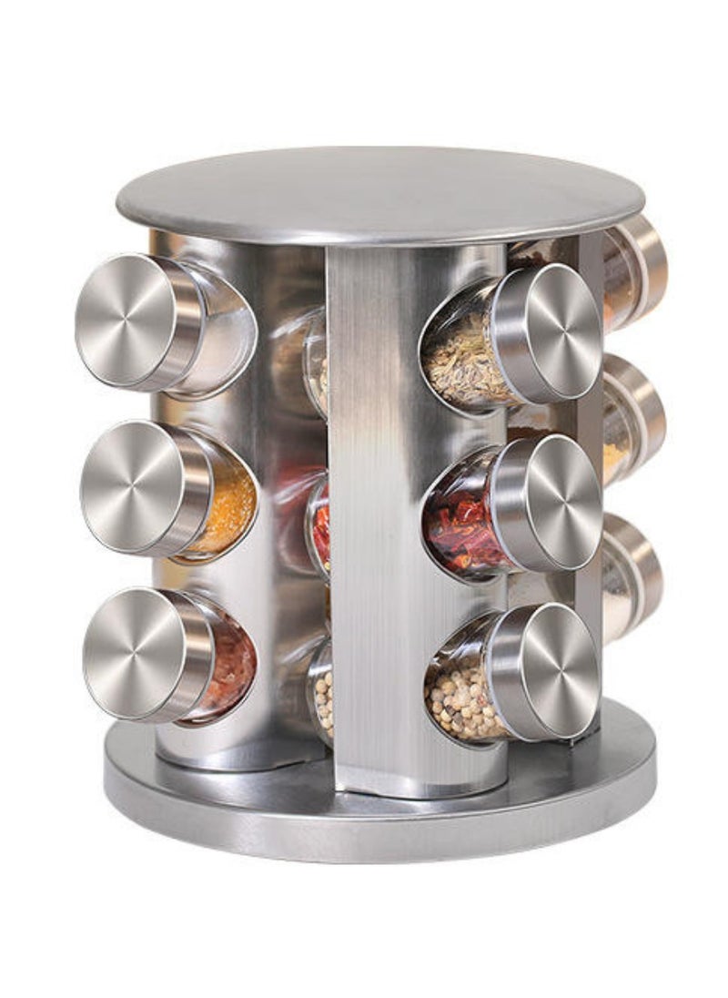 HEXAR - Stainless Steel Revolving Spice Rack Set with 12 Spice Jars Spice Rack Tower Organizer for Countertop or Cabinet Standing Seasoning Tower for Kitchen 360° Rotating Spice Carousel (12 JARS) - Image 1