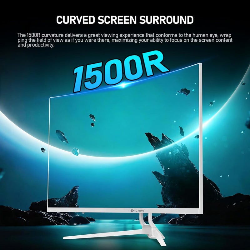CRUA شاشة ألعاب 32 بوصة 4K 60Hz، دقة UHD (3840x2160) منحنية 1500R، منفذ Type-C، 120% sRGB، مكبر صوت مدمج، إضاءة خلفية RGB، مناسبة للمكتب المنزلي والاستخدام التجاري والصور - أبيض - Image 4