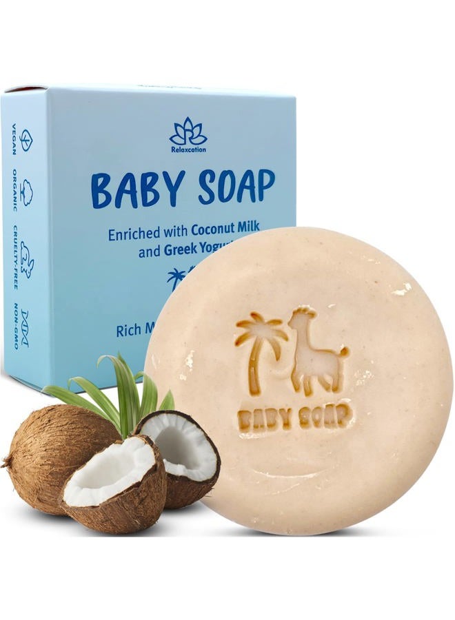 Relaxcation Baby Soap Bar with Greek Yogurt and Coconut Milk - Naturally Cold Processed from Organic Ingredients - Handmade in USA (1) - Image 1