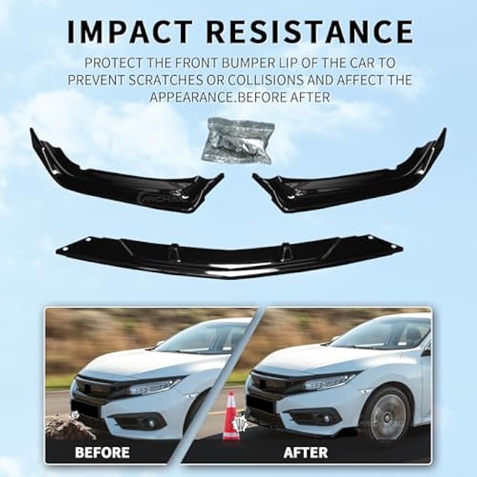 Archaic Front Bumper Lip Spoiler for Honda Civic FC 2016-2021,3PCS Front Splitter Body Kit for Civic Sedan/Coupe Car Spoiler - Image 2