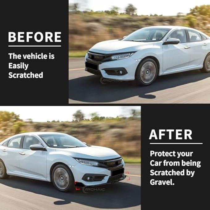 Archaic Front Bumper Lip Spoiler for Honda Civic FC 2016-2021,3PCS Front Splitter Body Kit for Civic Sedan/Coupe Car Spoiler - Image 4