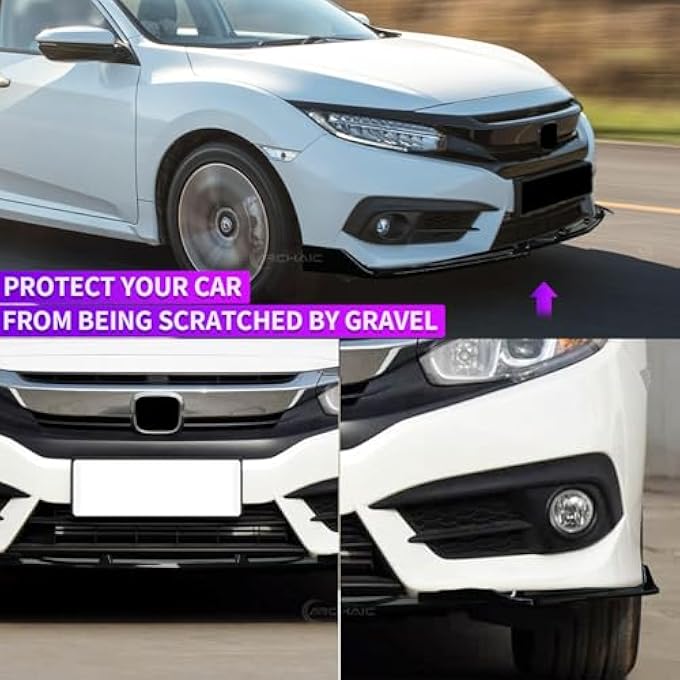 Archaic Front Bumper Lip Spoiler for Honda Civic FC 2016-2021,3PCS Front Splitter Body Kit for Civic Sedan/Coupe Car Spoiler - Image 3