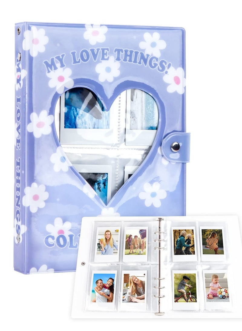SYOSI 200 Pockets 3 Inch Mini Album for Fujifilm Instax Camera Loose Leaf Insert Album Love Daisy Hollow Photo Card Holder Book Business Card Holder Instax Mini Album Book (Purple)  - Image 1