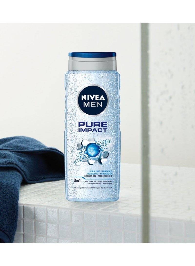 نيفيا جل استحمام بيور إمباكت من نيفيا للرجال، 500 مل، لتنقية الوجه والجسم والشعر، جزيئات دقيقة من أجل فرك ناعم للغاية وانتعاش صيفي فوري، بشرة صحية ورطبة - Image 3