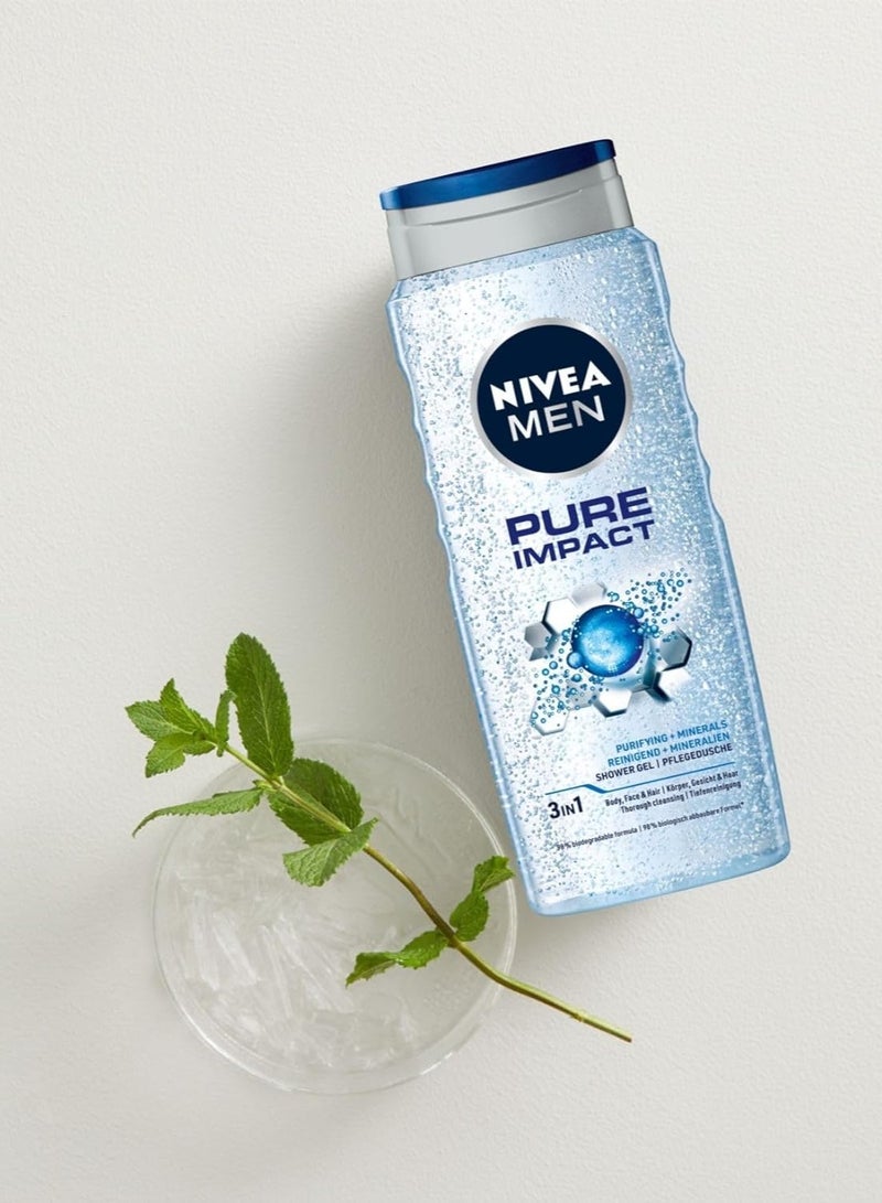 نيفيا جل استحمام بيور إمباكت من نيفيا للرجال، 500 مل، لتنقية الوجه والجسم والشعر، جزيئات دقيقة من أجل فرك ناعم للغاية وانتعاش صيفي فوري، بشرة صحية ورطبة - Image 2